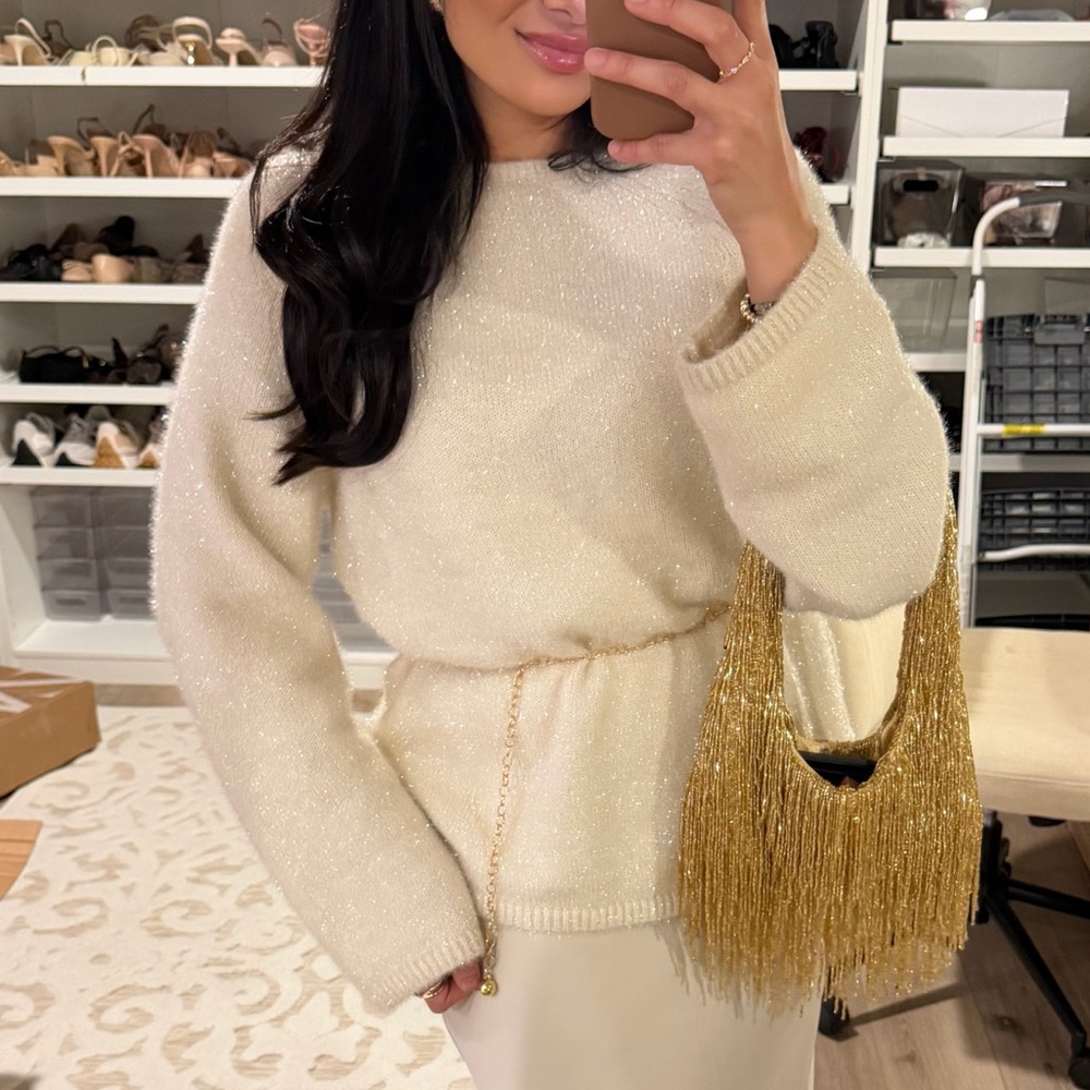 H&M NWT ivory off white sparkly oversized knit sweater